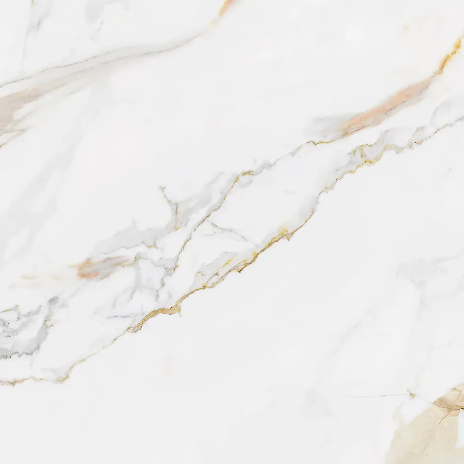 Carrelage sol et mur intérieur grès cérame émaillé effet marbre blanc mat et doré L.60 x l.60 cm x ép.8,5 mm, Aster-Ecoceramic