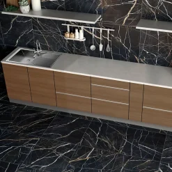 Baldocer Carrelage sol et mur intérieur en grès cérame effet marbre noir et or L.60 x l.60 cm x ép.9 mm, Moonlight