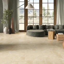 Carrelage sol et mur intérieur effet pierre ivoire mat L.50 x l.50 cm x ép.9 mm, Sunstone