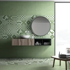 Carrelage sol et mur intérieur effet carreaux de ciment tons vert menthe L.20 x l.20 cm x ép.7,4 mm, Glamour Mint Mix