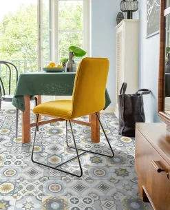 Carrelage sol et mur intérieur effet carreaux de ciment tons bleus et ocres L.20 x l.20 cm x ép.7,4 mm, Liberty bleu