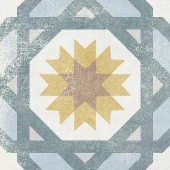 Carrelage sol et mur intérieur effet carreaux de ciment tons bleus et ocres L.20 x l.20 cm x ép.7,4 mm, Liberty bleu