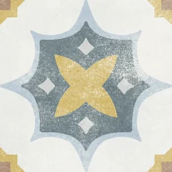 Carrelage sol et mur intérieur effet carreaux de ciment tons bleus et ocres L.20 x l.20 cm x ép.7,4 mm, Liberty bleu