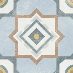 Carrelage sol et mur intérieur effet carreaux de ciment tons bleus et ocres L.20 x l.20 cm x ép.7,4 mm, Liberty bleu