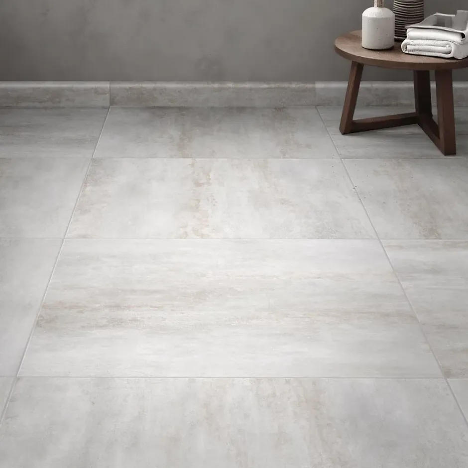 Carrelage sol et mur intérieur en grès cérame émaillé effet béton gris mat L.60 x l.60 cm ép.7,4 mm, Upper-Gresmalt New