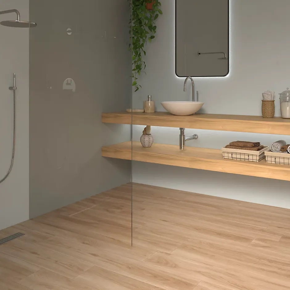 Ecoceramic Carrelage sol et mur intérieur effet bois clair L.120 x l.20 cm x ép.9 mm, Urbanwood haya