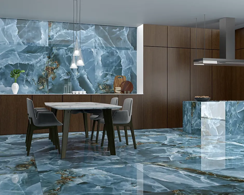 Carrelage sol et mur intérieur effet marbre bleu poli L.120 x l.60 cm x ép.10,5 mm, Iceland- Hot