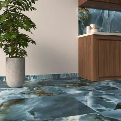 Carrelage sol et mur intérieur effet marbre bleu poli L.120 x l.60 cm x ép.10,5 mm, Iceland- Hot