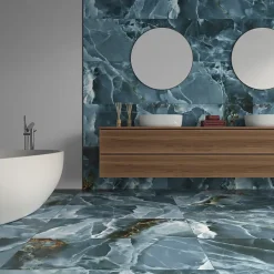 Carrelage sol et mur intérieur effet marbre bleu poli L.120 x l.60 cm x ép.10,5 mm, Iceland- Hot