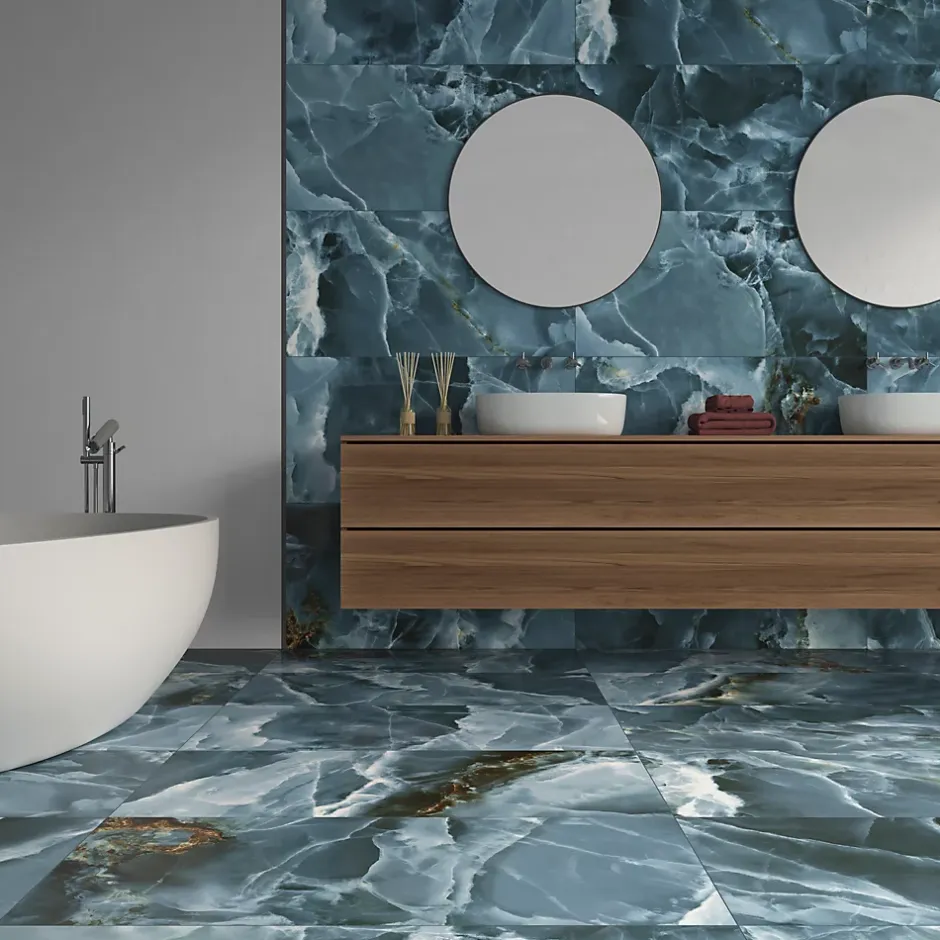 Carrelage sol et mur intérieur effet marbre bleu poli L.120 x l.60 cm x ép.10,5 mm, Iceland- Hot