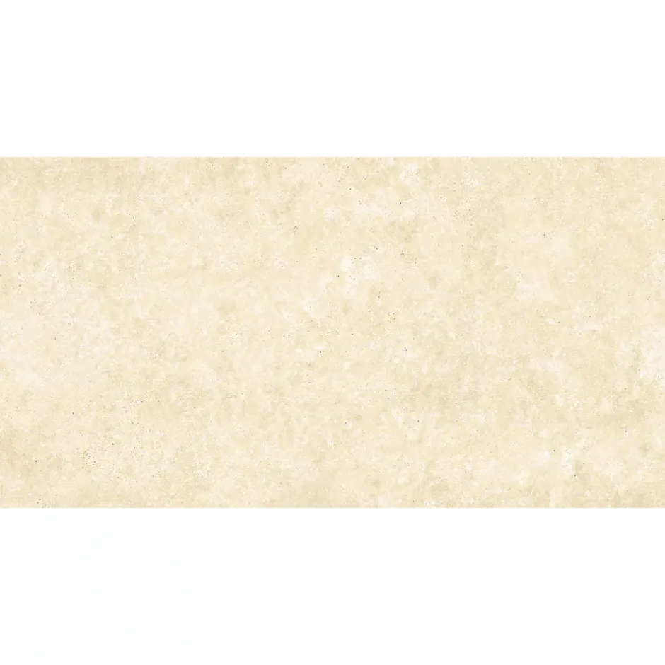 Carrelage sol et mur intérieur en grès cérame émaillé beige effet travertin mat L.119,8 x l.60 cm x ép.7,4 mm, Traverno- Discount