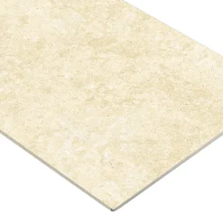 Carrelage sol et mur intérieur en grès cérame émaillé beige effet travertin mat L.119,8 x l.60 cm x ép.7,4 mm, Traverno- Discount