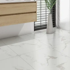 Ecoceramic Carrelage sol et mur intérieur effet marbre blanc brillant L.120 x l.61 cm x ép.9 mm, Aria