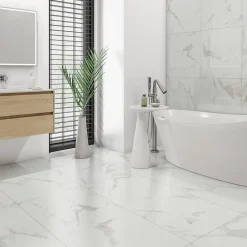 Ecoceramic Carrelage sol et mur intérieur effet marbre blanc brillant L.120 x l.61 cm x ép.9 mm, Aria