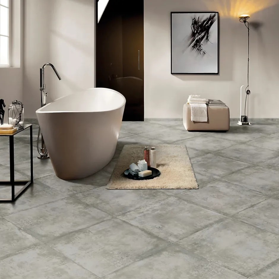 Carrelage sol et mur intérieur en grès cérame émaillé effet béton gris L.60 x l.60 cm x ép.8 mm Malt- Best