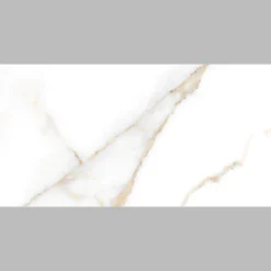 Carrelage sol et mur intérieur en grès cérame émaillé effet marbre blanc et doré mat L.60 x l.30 cm x ép.9 mm, Fiordo Reve