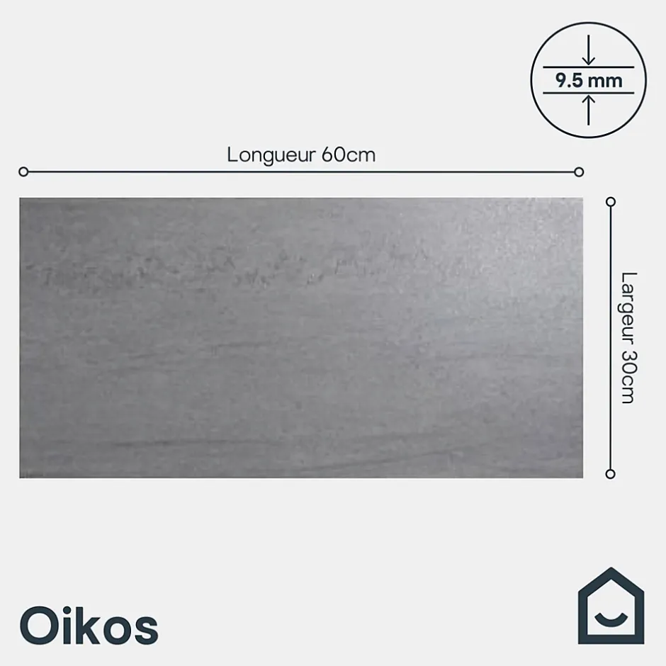 Carrelage sol et mur intérieur gris effet pierre L.60 x l.30 cm x ép.9,5 mm, Oikos-GoodHome Hot