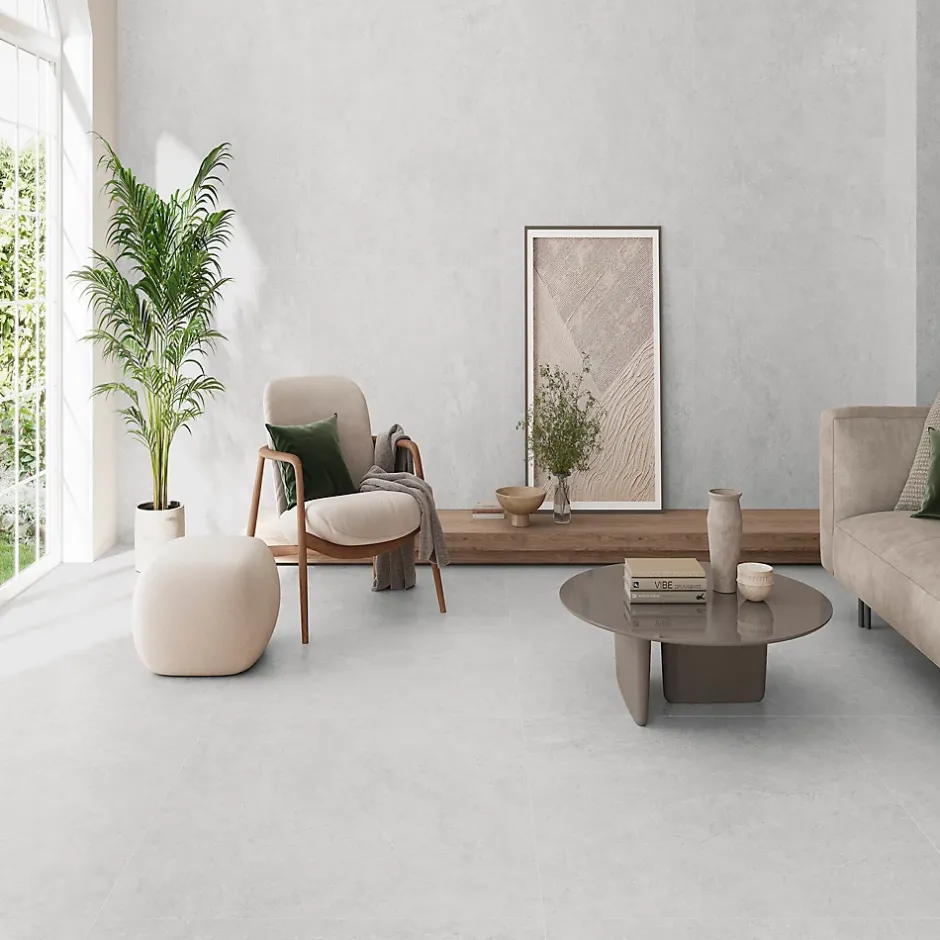 Ecoceramic Carrelage sol et mur intérieur en grès cérame émaillé effet pierre gris mat L.60 x l.60 cm x ép.8,5 mm, Basilea