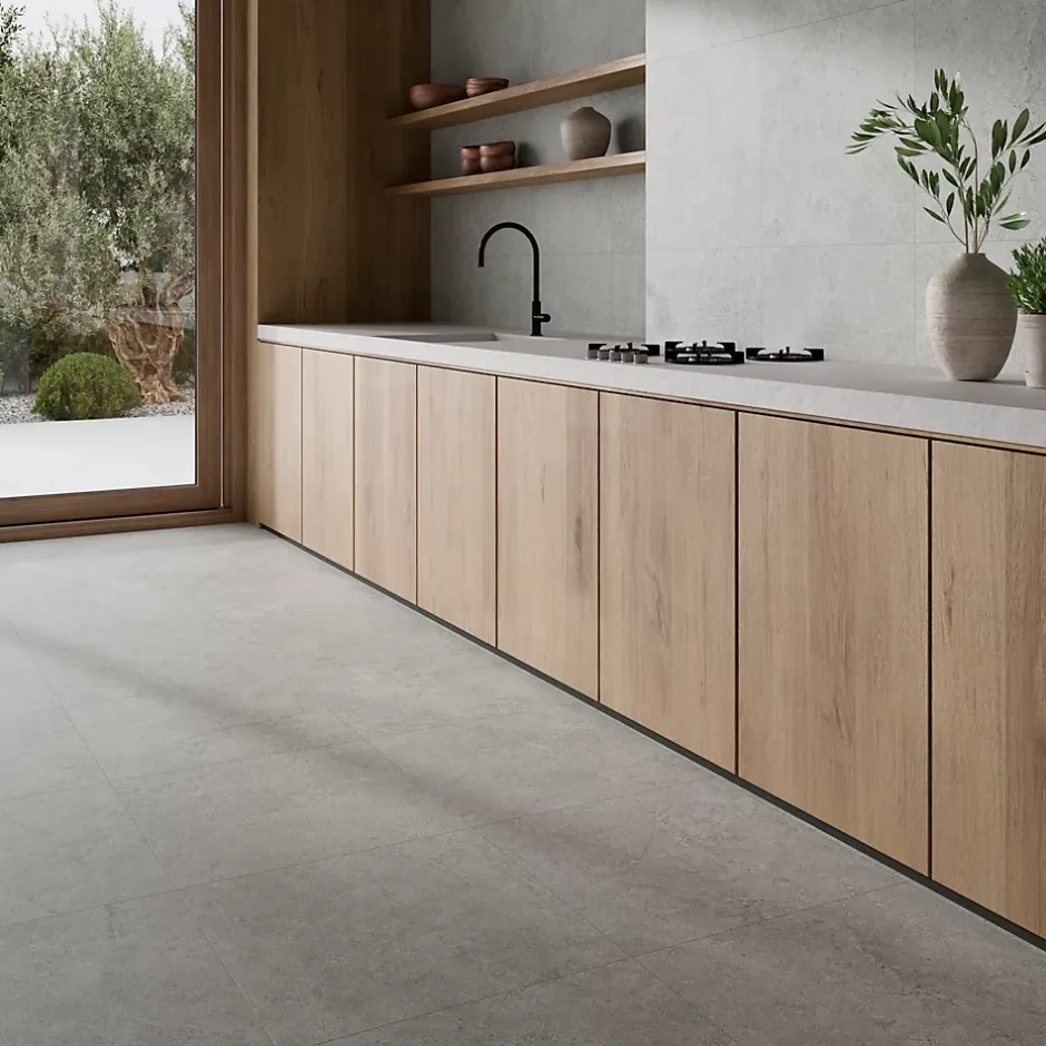 Ecoceramic Carrelage sol et mur intérieur en grès cérame émaillé effet pierre gris mat L.60 x l.60 cm x ép.8,5 mm, Basilea