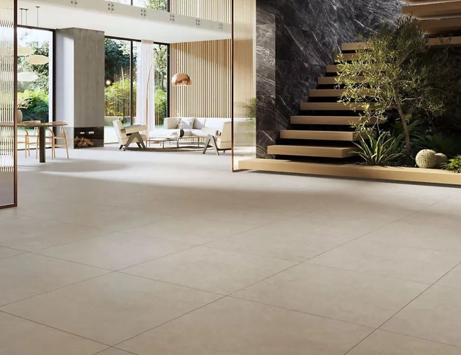 Carrelage sol et mur intérieur / extérieur effet béton Blent Sand l.90 X L.90 cm rectifié 1er choix-Cristacer Clearance