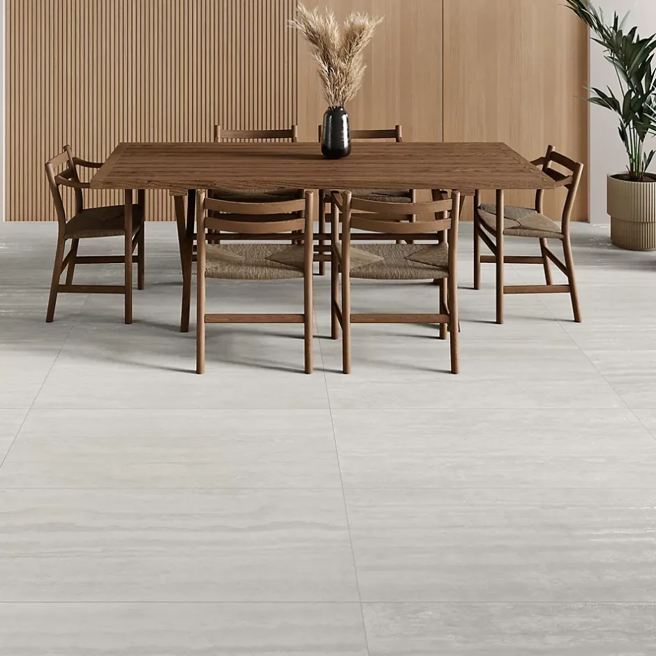 Carrelage sol et mur intérieur gris effet pierre L.59,5 x l.120 cm x ép.10 mm, Kyat-GoodHome