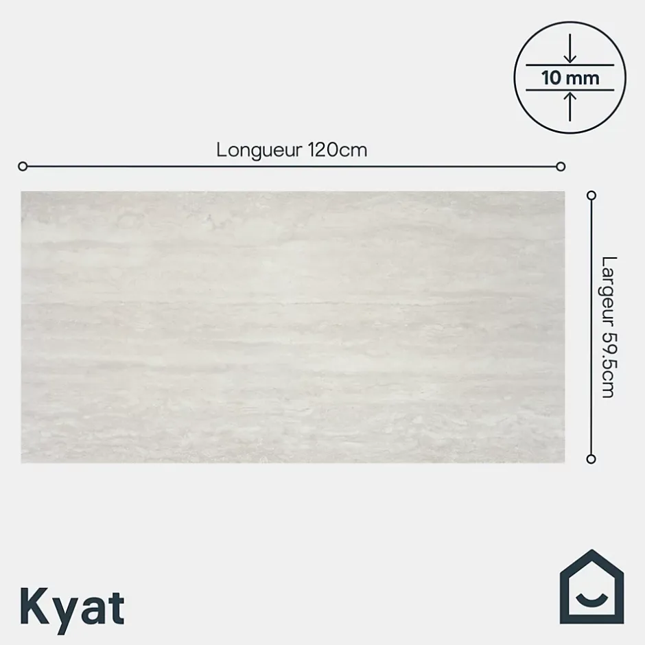 Carrelage sol et mur intérieur gris effet pierre L.59,5 x l.120 cm x ép.10 mm, Kyat-GoodHome