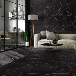 Carrelage sol et mur intérieur en grès cérame émaillé effet marbre noir mat L.60 x l.30 cm x ép.9 mm, Fiordo Tresor- Best