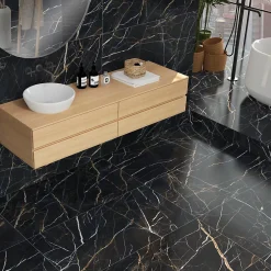 Carrelage sol et mur intérieur en grès cérame effet marbre noir et doré L.120 x l.60 cm x ép.9 mm, Moonlight-Baldocer Hot