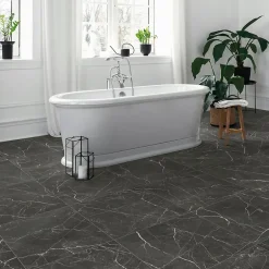 Carrelage sol et mur intérieur effet marbre noir mat L.61 x l.61 cm x ép.9 mm, Stone Marble- New