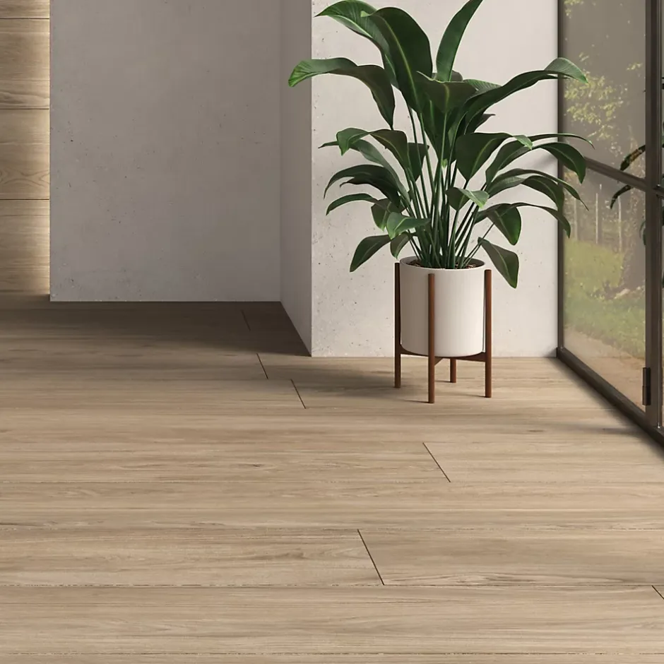 Carrelage sol et mur intérieur intérieur en grès cérame émaillé effet bois brut mat L.120 x l.20 cm x ép.9 mm, Atelier-Ecoceramic Hot