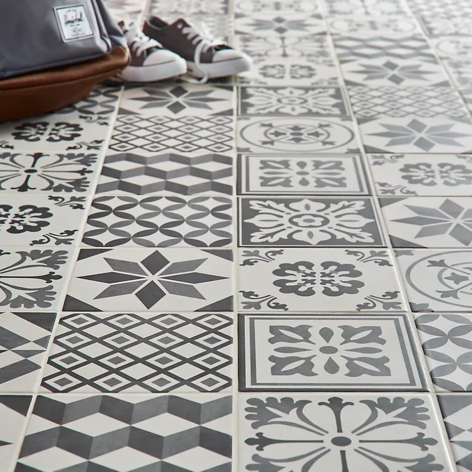 GoodHome Carrelage sol et mur intérieur effet carreau de ciment tons gris L.20 x l.20 cm x ép.8,2 mm, Konkrete