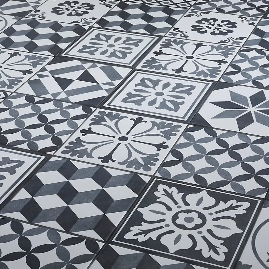 GoodHome Carrelage sol et mur intérieur effet carreau de ciment tons gris L.20 x l.20 cm x ép.8,2 mm, Konkrete