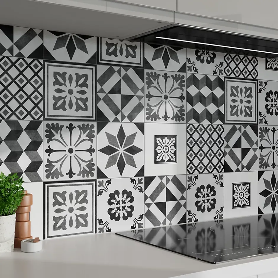 GoodHome Carrelage sol et mur intérieur effet carreau de ciment tons gris L.20 x l.20 cm x ép.8,2 mm, Konkrete