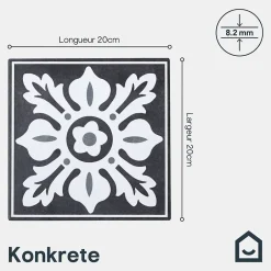 GoodHome Carrelage sol et mur intérieur effet carreau de ciment tons gris L.20 x l.20 cm x ép.8,2 mm, Konkrete