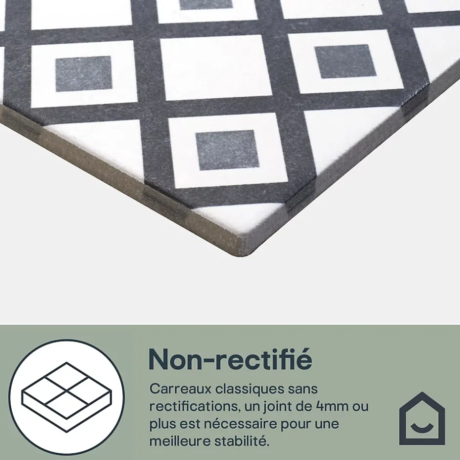 GoodHome Carrelage sol et mur intérieur effet carreau de ciment tons gris L.20 x l.20 cm x ép.8,2 mm, Konkrete