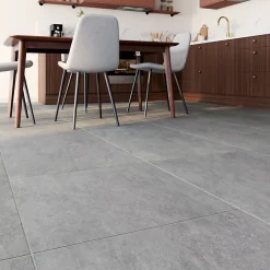 Carrelage sol et mur intérieur gris clair effet pierre L.60,4 x l.60,4 cm x ép.7,4 mm, Mitha- Online