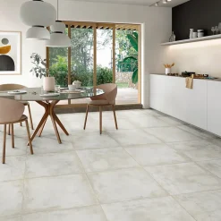 Carrelage sol et mur intérieur en grès cérame émaillé effet béton blanc satin L.60 x l.60 cm x ép.8 mm, Malt