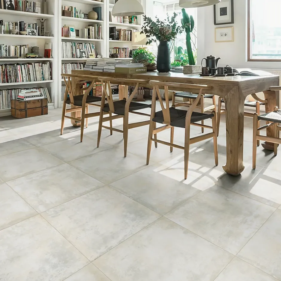 Carrelage sol et mur intérieur en grès cérame émaillé effet béton blanc satin L.60 x l.60 cm x ép.8 mm, Malt