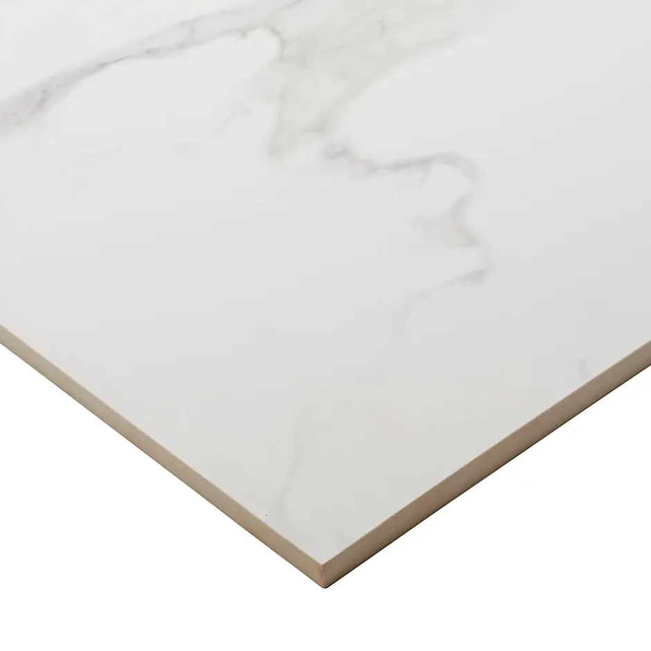 GoodHome Carrelage sol et mur intérieur effet marbre blanc mat L.60 x l.60 cm x ép.9 mm, Ultimate Marble