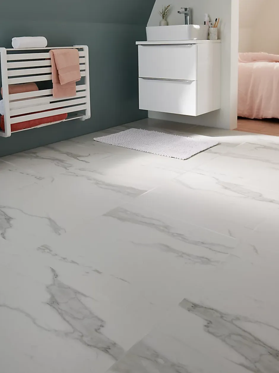 GoodHome Carrelage sol et mur intérieur effet marbre blanc mat L.60 x l.60 cm x ép.9 mm, Ultimate Marble