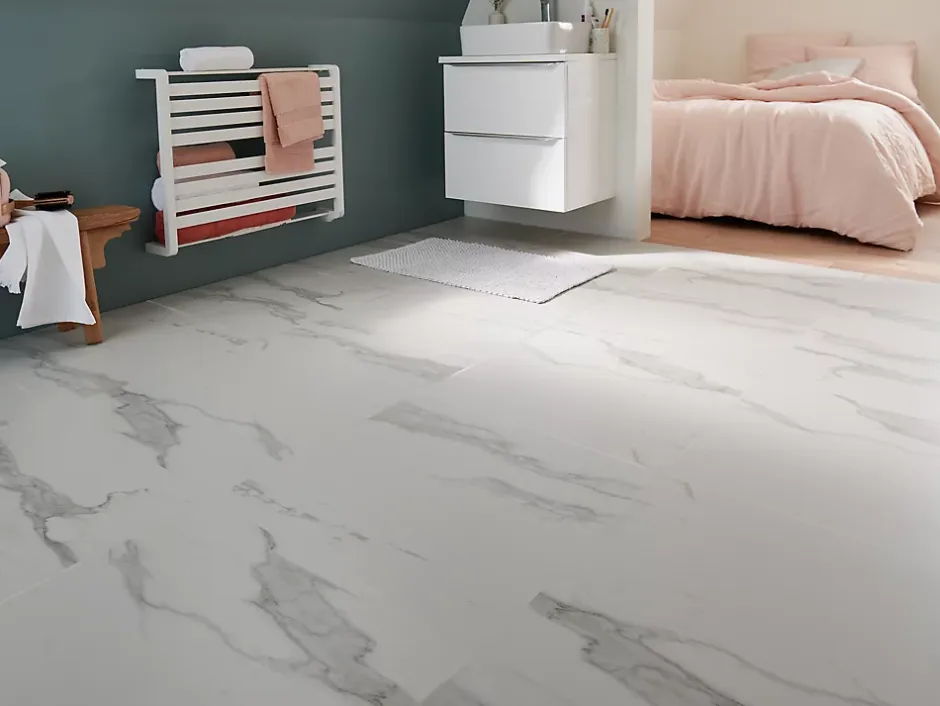 GoodHome Carrelage sol et mur intérieur effet marbre blanc mat L.60 x l.60 cm x ép.9 mm, Ultimate Marble