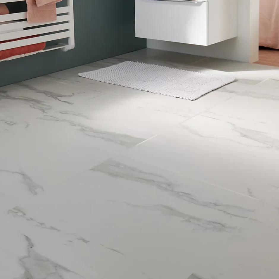 GoodHome Carrelage sol et mur intérieur effet marbre blanc mat L.60 x l.60 cm x ép.9 mm, Ultimate Marble