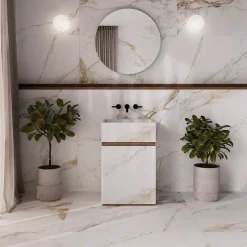 Ecoceramic Carrelage sol et mur intérieur en grès cérame émaillé effet marbre blanc mat L.120 x l.60 cm x ép.9 mm, Aster