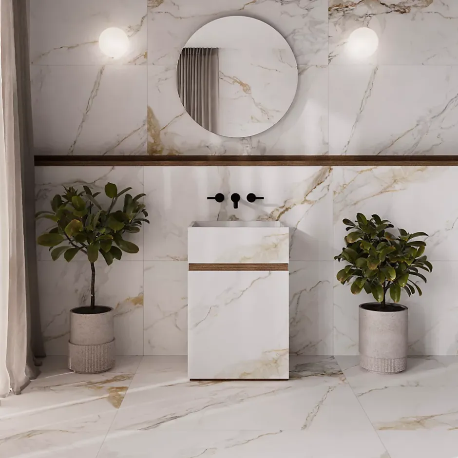 Ecoceramic Carrelage sol et mur intérieur en grès cérame émaillé effet marbre blanc mat L.120 x l.60 cm x ép.9 mm, Aster