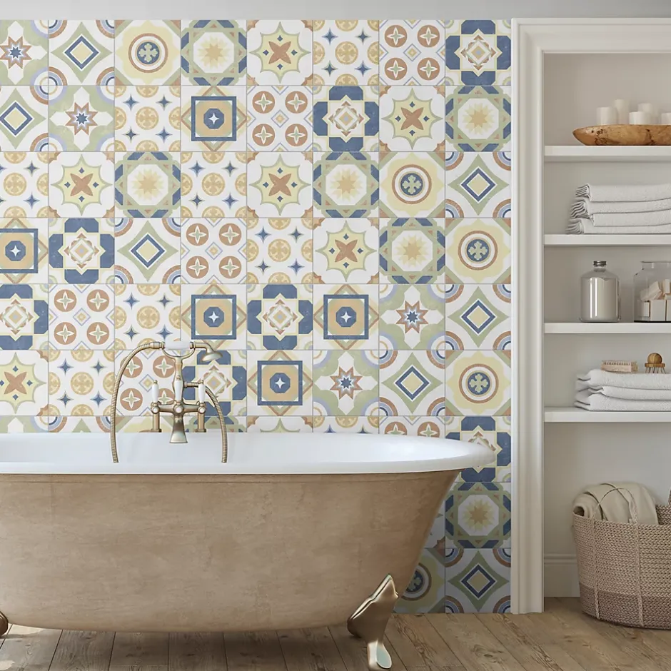 Carrelage sol et mur intérieur effet carreaux de ciment multicolores L.20 x l.20 cm x ép.7,4 mm, Liberty Multico