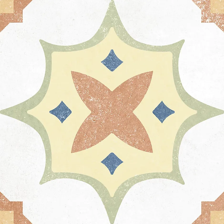 Carrelage sol et mur intérieur effet carreaux de ciment multicolores L.20 x l.20 cm x ép.7,4 mm, Liberty Multico