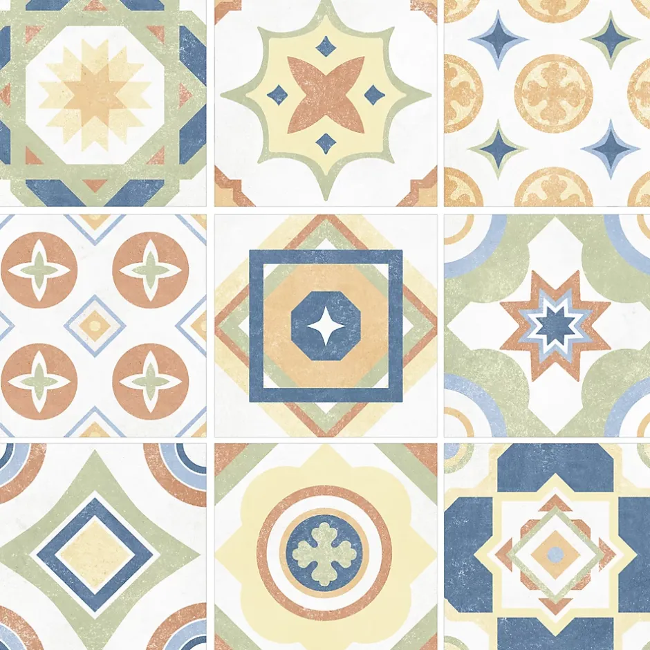 Carrelage sol et mur intérieur effet carreaux de ciment multicolores L.20 x l.20 cm x ép.7,4 mm, Liberty Multico