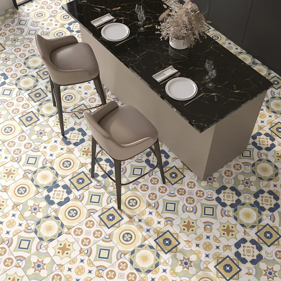 Carrelage sol et mur intérieur effet carreaux de ciment multicolores L.20 x l.20 cm x ép.7,4 mm, Liberty Multico