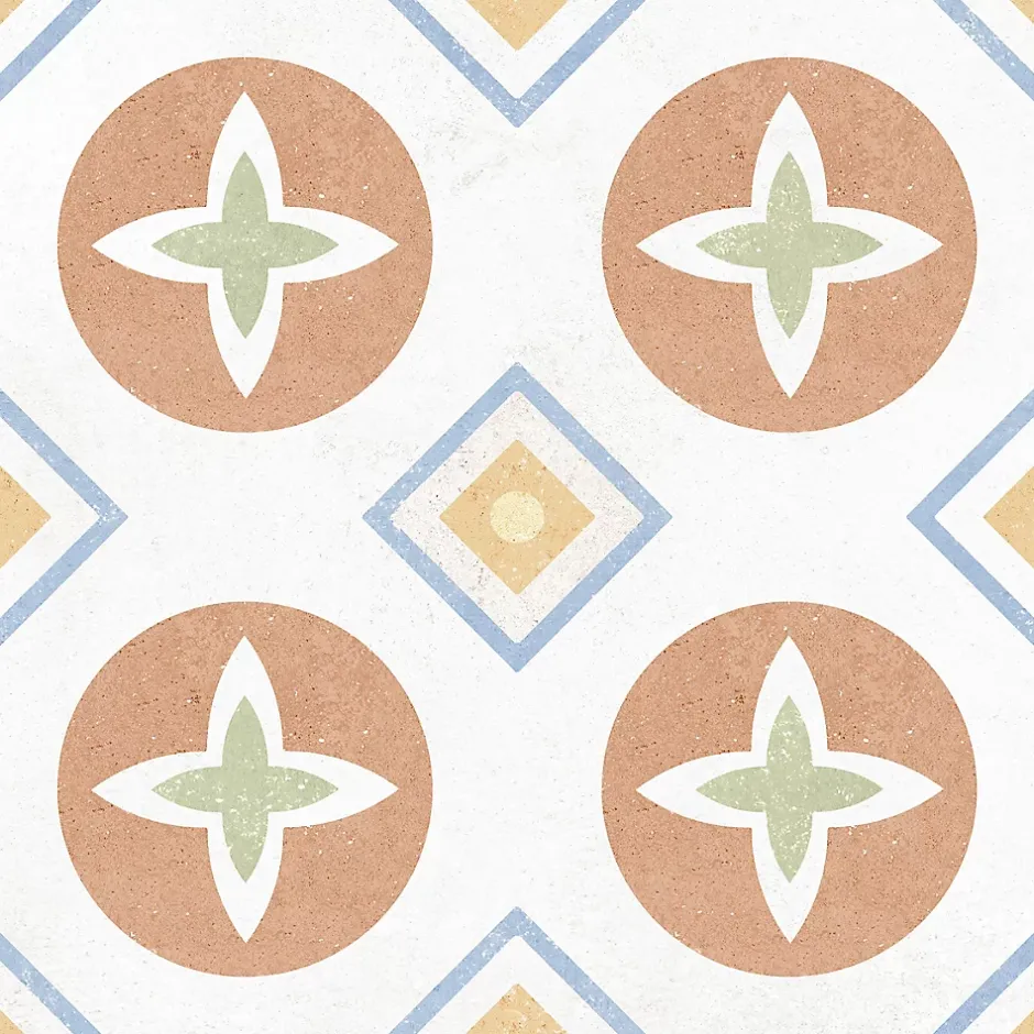 Carrelage sol et mur intérieur effet carreaux de ciment multicolores L.20 x l.20 cm x ép.7,4 mm, Liberty Multico