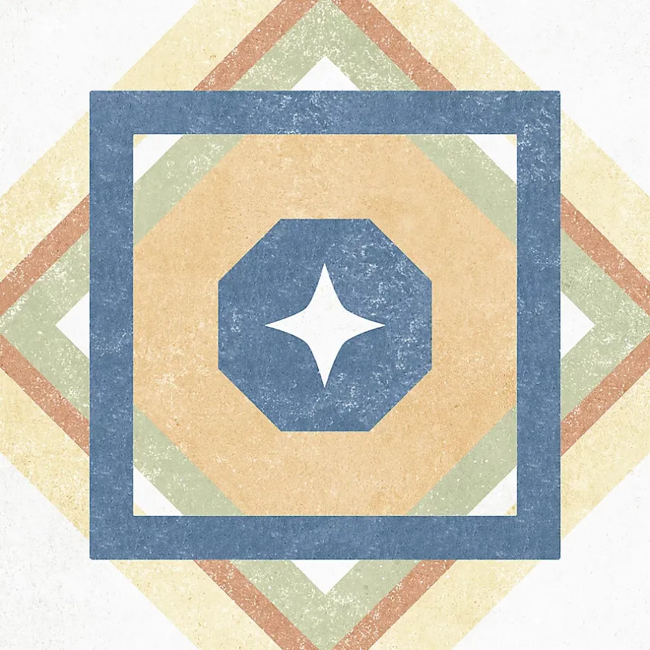 Carrelage sol et mur intérieur effet carreaux de ciment multicolores L.20 x l.20 cm x ép.7,4 mm, Liberty Multico